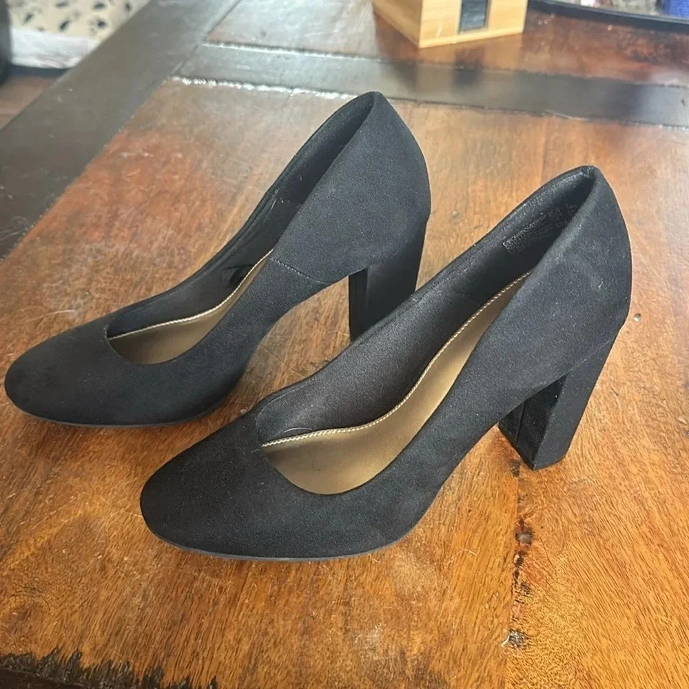 Fiona black fabric suede effect block heel shoes Size 7